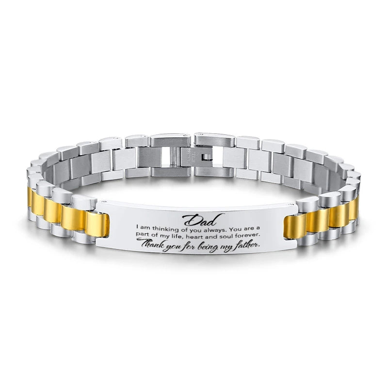 Vnox Customize TO DAD Bracelets for Men Glossy Stainless Steel Link Chain Engrave Thanks Quotes Casual Qualified Jewelry Gift