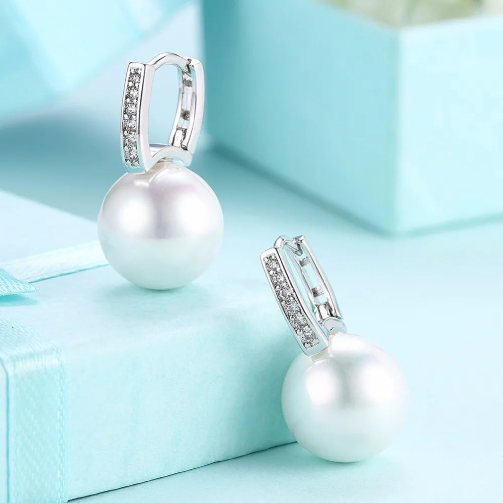 Lekani Woman Fine Jewelry Newly Issued Tiny Cz Pave White Pearl Small 925 Sterling Silver Cute Girls' Hoop Earring Creole Brinco