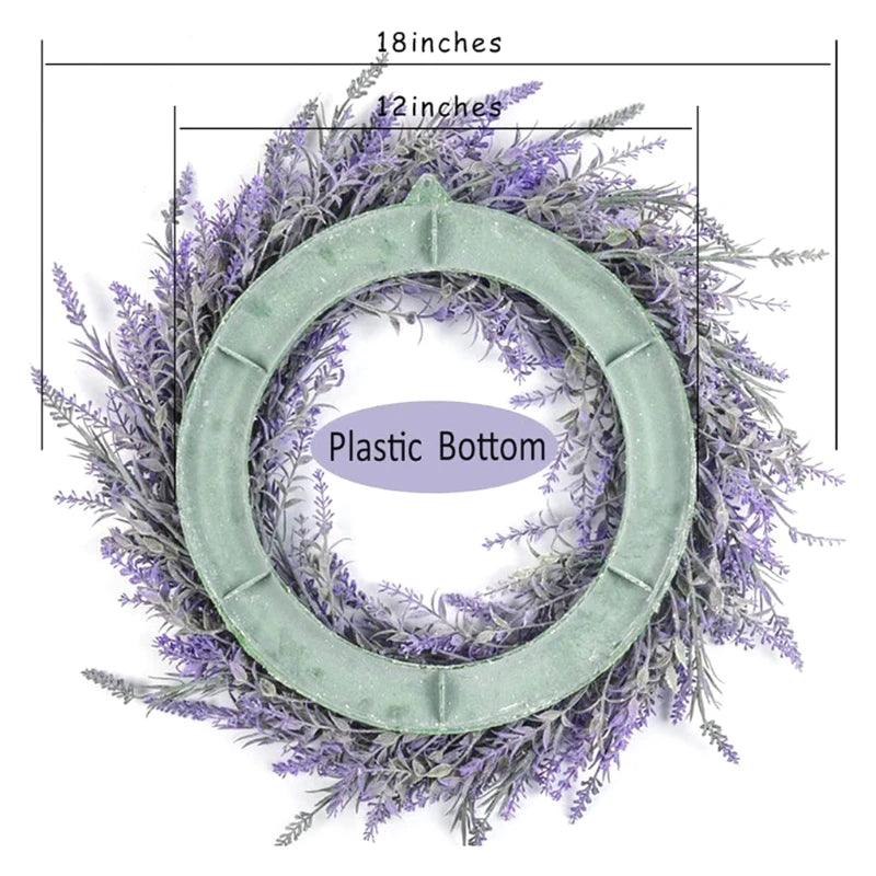 18" Artificial Lavender Wreath Fake Lavender Flower Wreath for Front Door Farmhouse Door Wreath Summer Hanging Wall Window