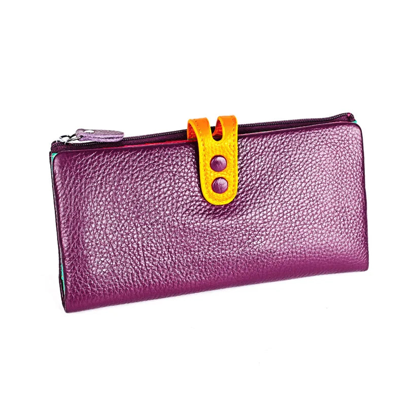 Tejesa Genuine Leather Long Clutch Ladies Purse with Zipper Pocket/ Colorful Phone Wallet
