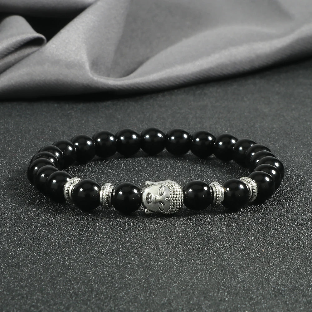 Hemasa Buddha Head Bracelet Natural Onyx Lava Beads Bangle Malachite Stone Elastic Handmade Jewelry For Women Men Buddha Bracelets Gift