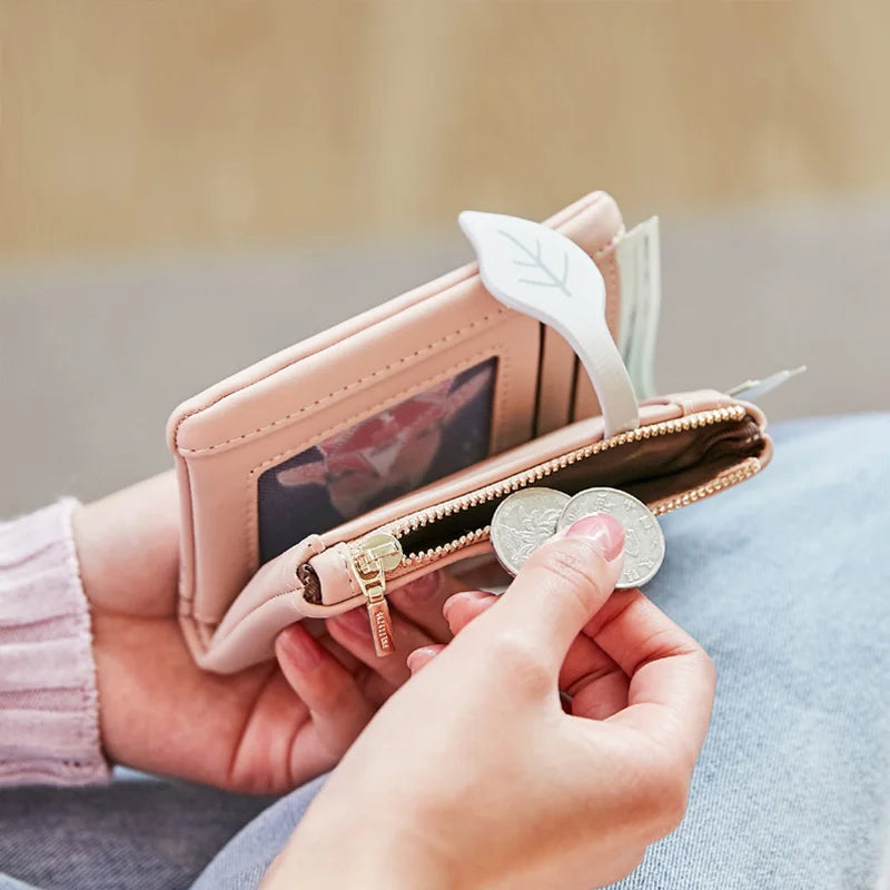 Leaves Small Wallet Women Hasp Zipper Purse Soft Pu Leather Ladies Wallet Card Holder Mini Girl Purse Clutch