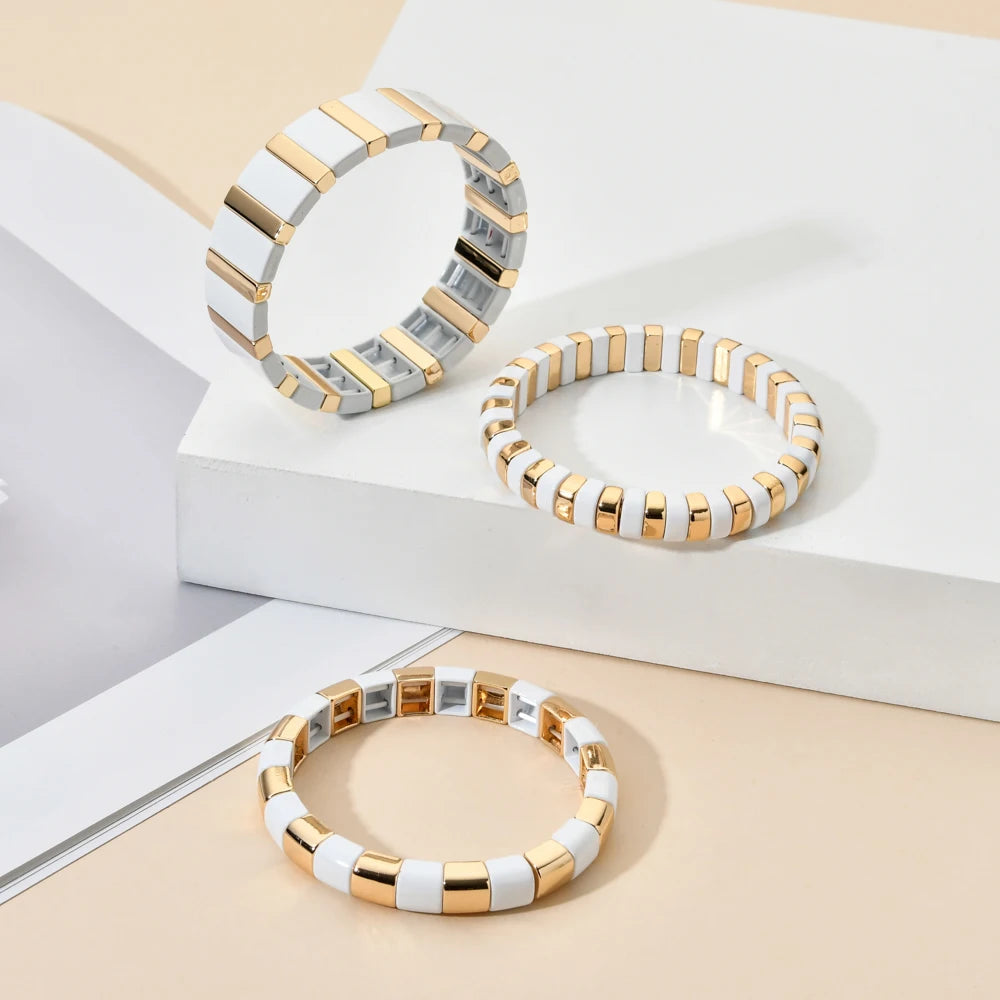 Hemasa Enamel Tiles Stretch Bracelets for  Women / Girls