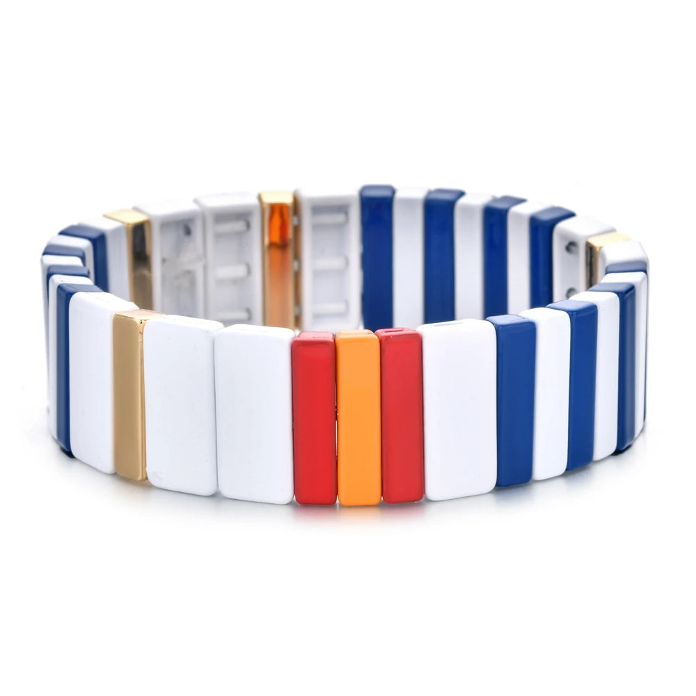 Hemasa Gold Color Enamel Rainbow Tile  Beaded Bracelet for Girls/Women