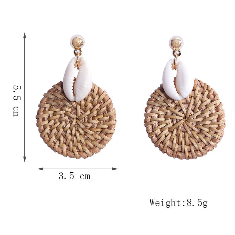 Hemasa Korean Style Fashion Handmade Natural Shell Rattan Drop Earrings For Women