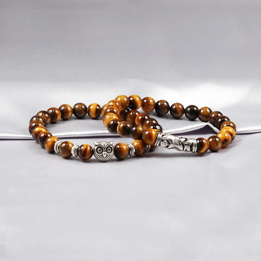 2pcs/set Owl Bracelet Blue Pine Beads Bracelets Classic Natural Lava Stone Bead Bangles Charm Men Pulseras Mujer Bijoux Armband
