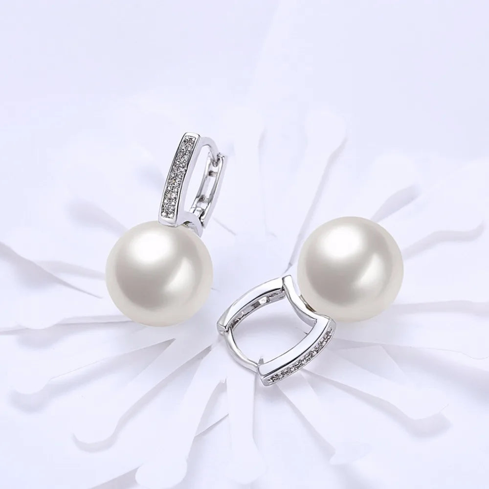 Lekani Woman Fine Jewelry Newly Issued Tiny Cz Pave White Pearl Small 925 Sterling Silver Cute Girls' Hoop Earring Creole Brinco