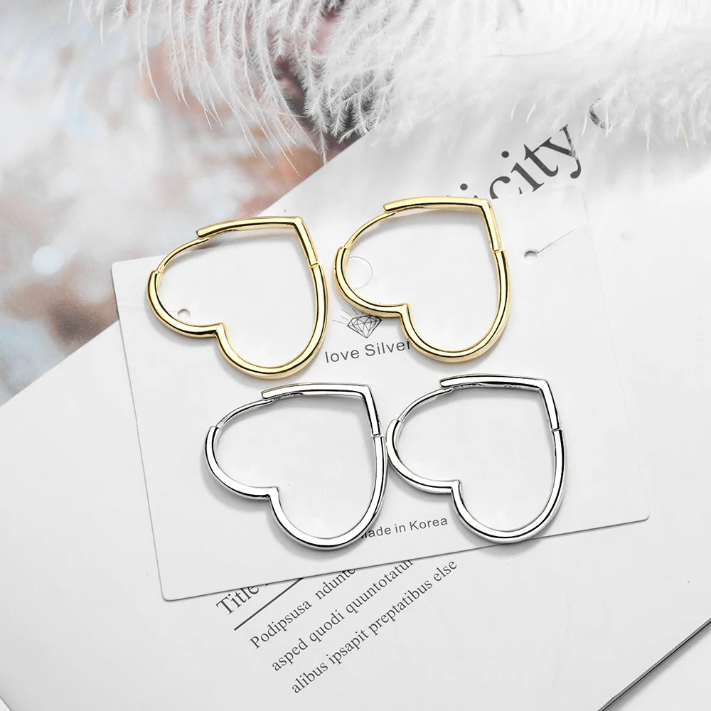 Simple 925 Sterling Silver Earrings Two Colors Love Heart Hoop Earrings For Women Gift S-E926
