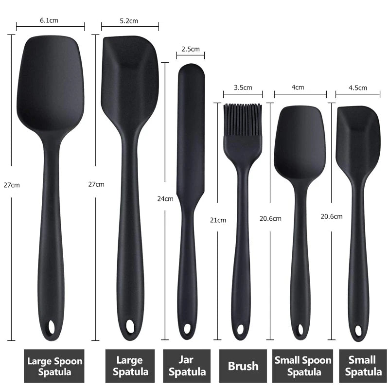 Tejesa 6Pcs Silicone Kitchen Utensils Set Spatula Set Non-Stick Cream Spatula Scraper Spoon Oil Brush Heat Resistant Cooking Tool Set