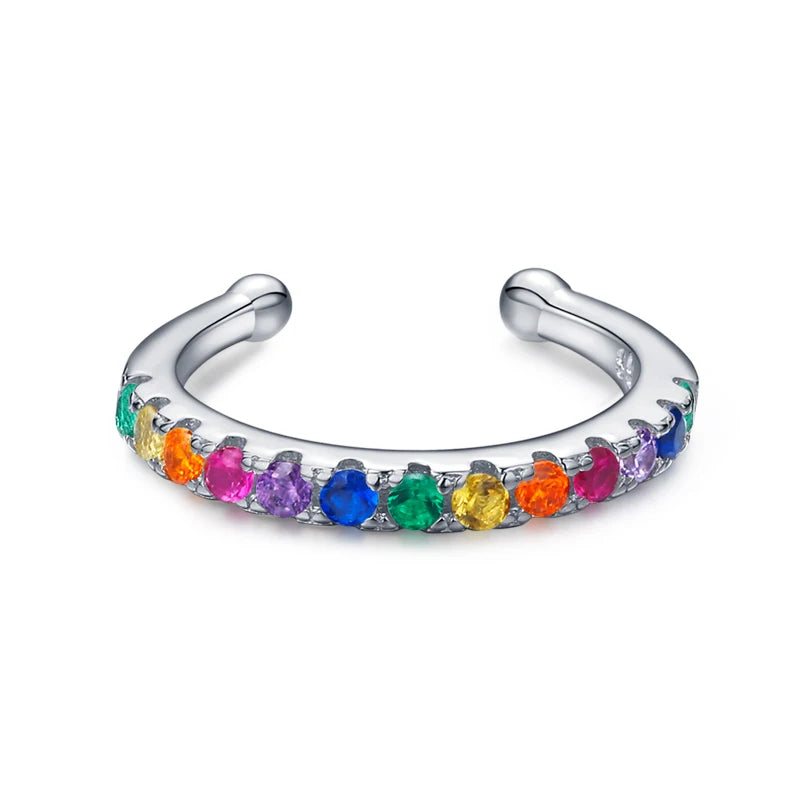 Modian 1 PCS Ear Cuff Real 925 Sterling Silver Rainbow Zirconia Elegant Fashion Clip Earrings For Women Statement Jewelry Gifts