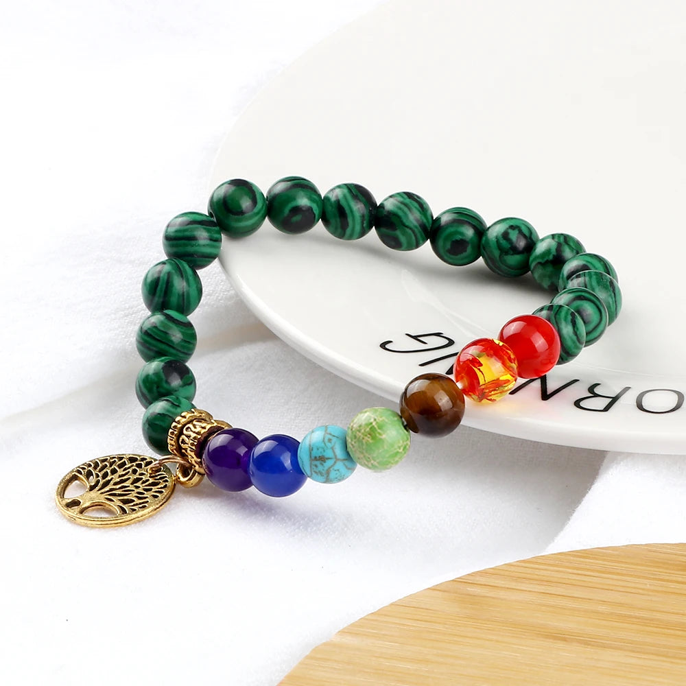 Hot 7 Chakra Healing Bead Bracelet Natural Stone Tree of Life Thread Tibetan Buddhist Charm Bracelet Bangles Women Men Jewelry