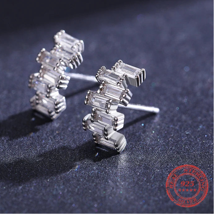 Tejesa 925 Sterling Silver Luxury Emerald Cut Stud Earrings for Women