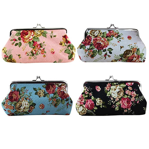 Women's Coin Purse Wallet Key Card Pocket Large Flower Pattern Buckle Retro Women's Student Mini Purse Handbag