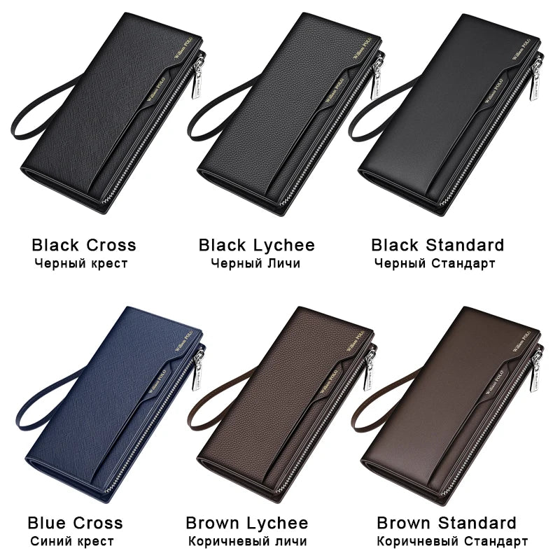 Hemasa Long Wallet Men Clutch Bag With Strap Leather Men's Phone Credit Card Luxury Removable Card Holder Wallet