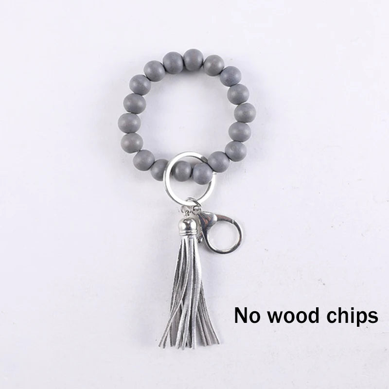 Silicone Keychain For Keys Tassel Wood Beads Bracelet Keyring For Women Accessories Multicolor Keychain Wholesale Hot Sale 2022