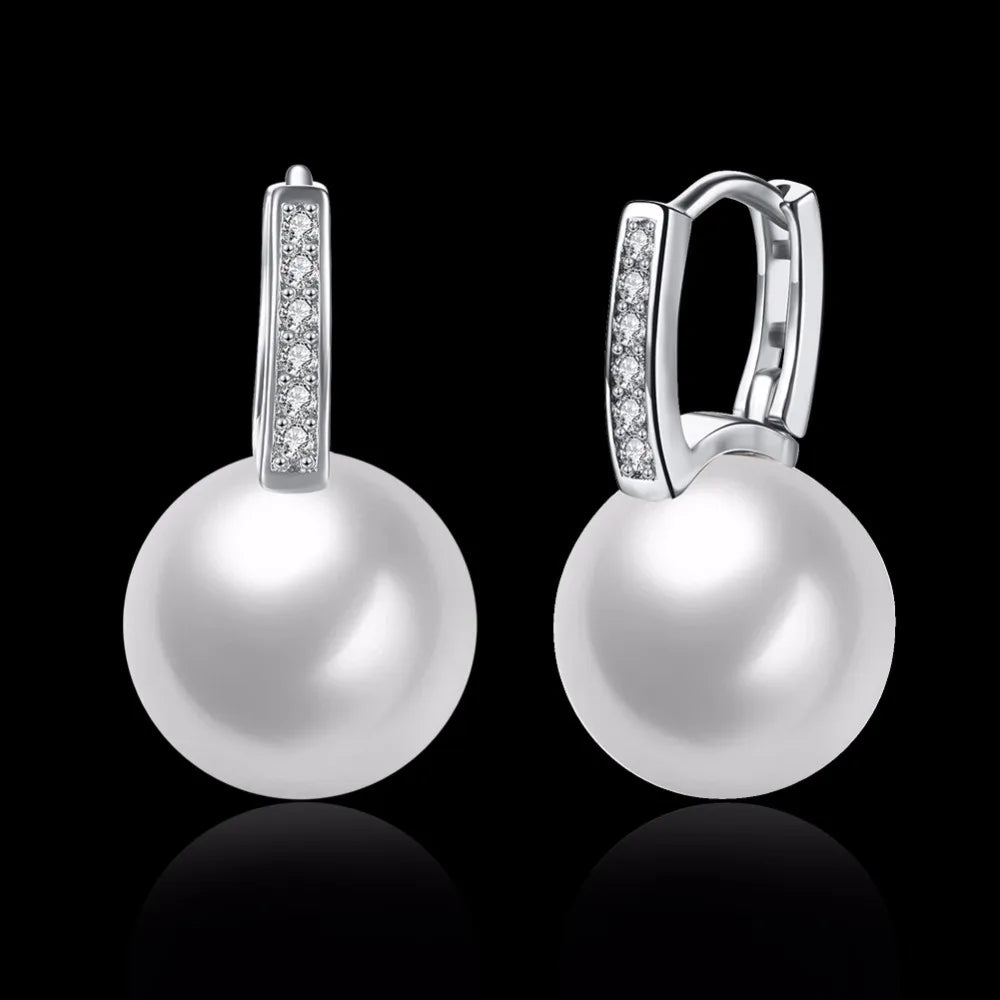 Lekani Woman Fine Jewelry Newly Issued Tiny Cz Pave White Pearl Small 925 Sterling Silver Cute Girls' Hoop Earring Creole Brinco