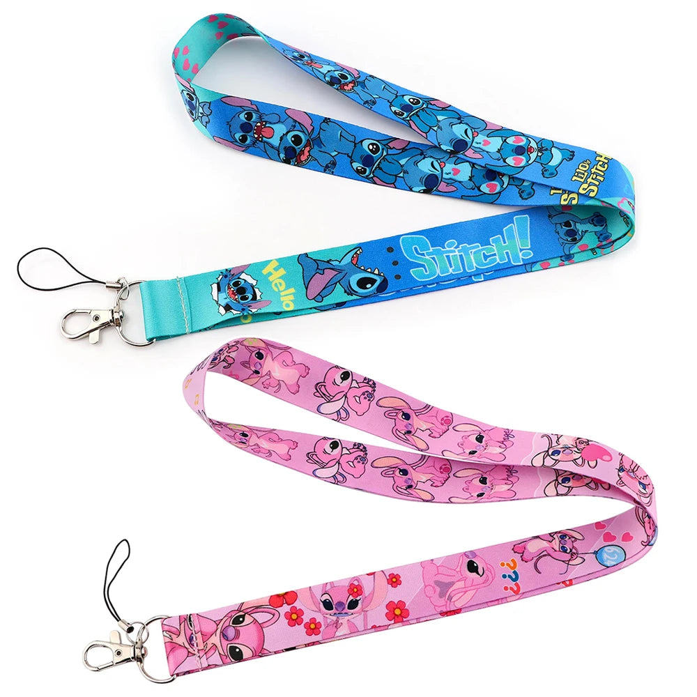 YQ774 Stitch and Pink Angel Lanyard Phone Strap for Keys ID Badge Holder Neck Strap Key Chains Cord Hang Rope Lariat Gift