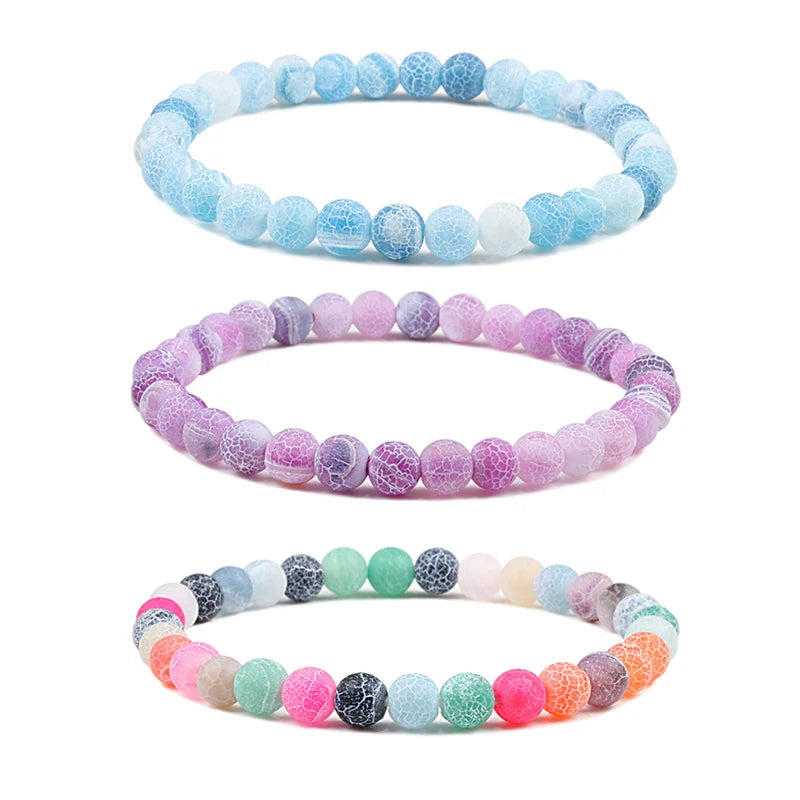 Charm 6mm Round Chakra Beads Natural Crack Bracelets for Women Men Weathered Stone Colorful Stretch Strand Bracelet Lover Gifts