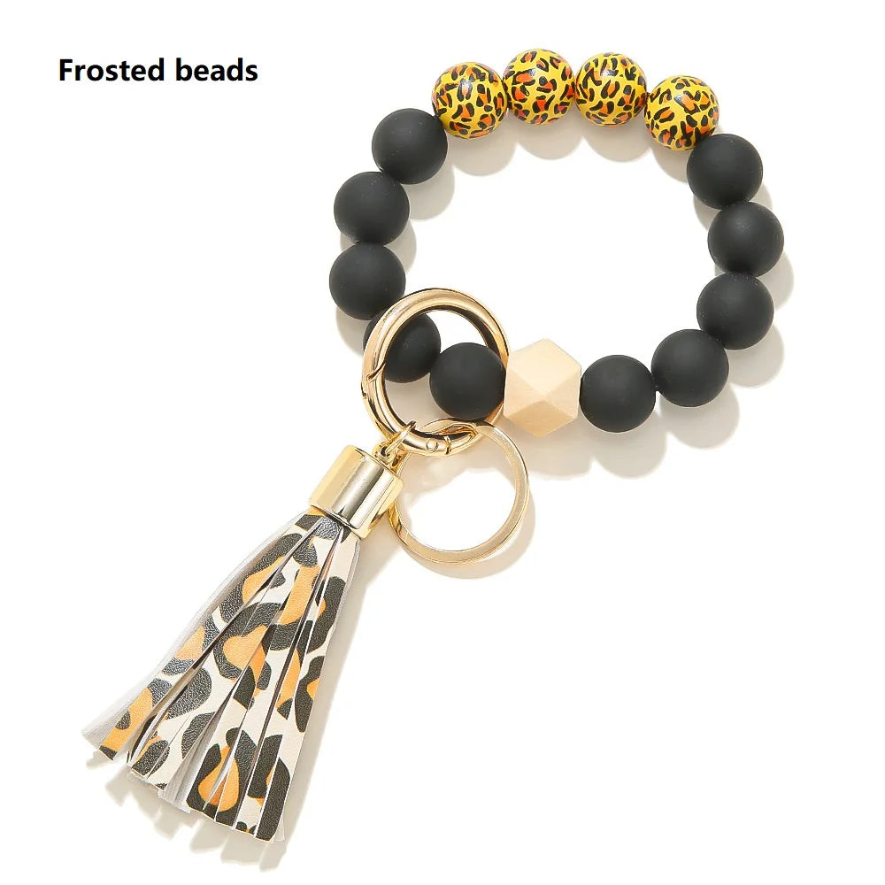 Silicone Keychain For Keys Tassel Wood Beads Bracelet Keyring For Women Multicolor Beads Keychain Fashion Keychain Wholesale
