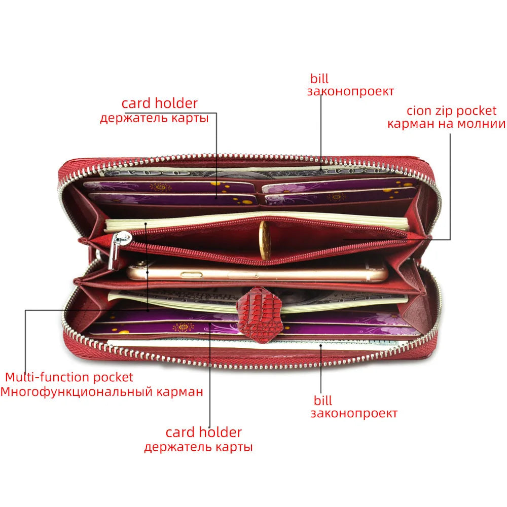 HH Fashion Women Wallets and Purses  Wristlet Wallets Female Zipper Long wallet Ladies ID Card  Coin Purse  Alligator Clutch