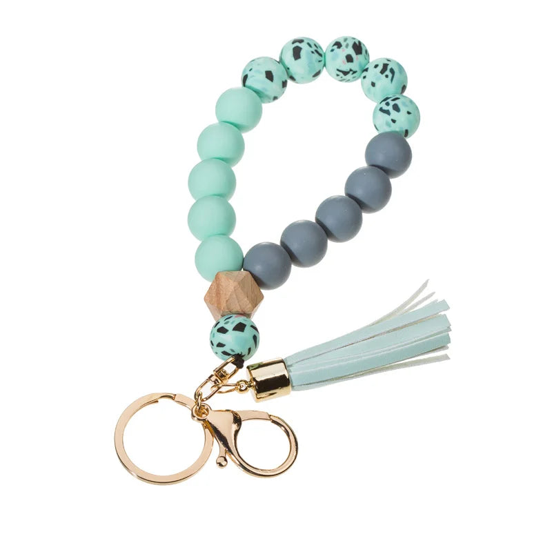 Silicone Keychain For Keys Tassel Wood Beads Bracelet Keyring For Women Accessories Multicolor Keychain Wholesale Hot Sale 2022