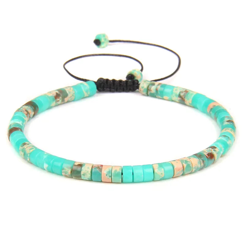 Tejesa  Natural Blue Emperor Stone Beads Woven Bracelet Polished Flat Shape Adjustable Rope Lady's Gift Beaded Bracelet