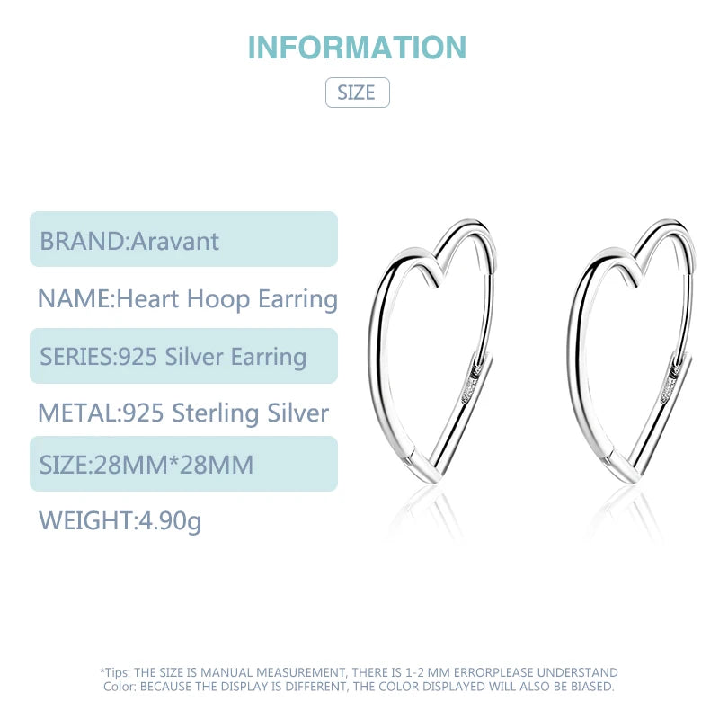 Hemasa  925 Silver Heart Hoop Earring For Woment
