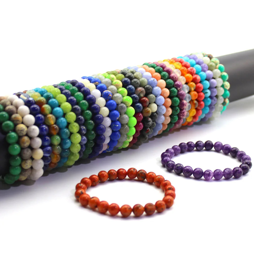 Hemasa Natural Stone Quartz Bracelets Tiger Eye Lava Agate Beads Stretchable Bracelet