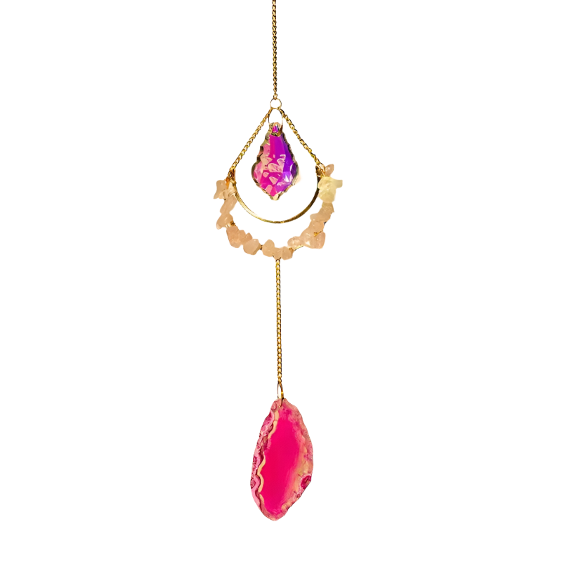 crystal spiritual heal decor Wind chimes hanger natur mixed quartz crystal crescent moons Sun catchers for gift