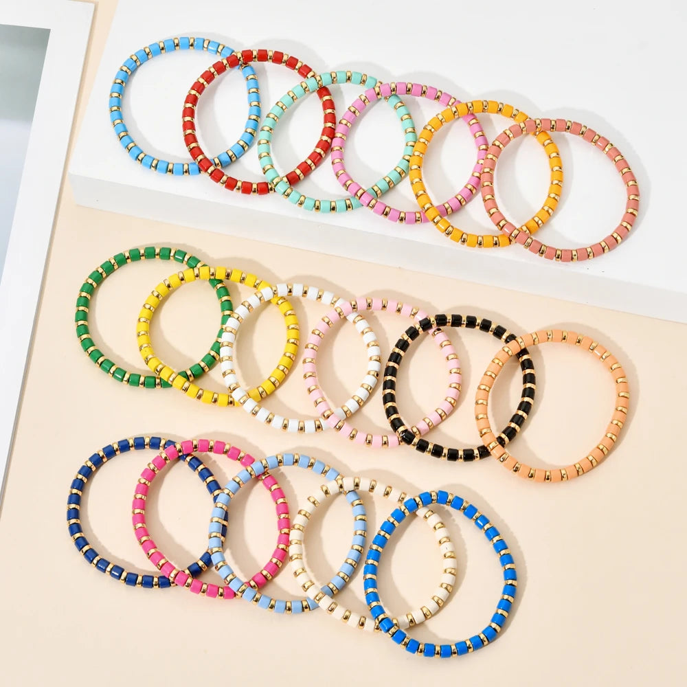 New Fashion Boho Style Metal Enamel Charm Stone Beaded Bracelets for Women Men Yoga Stretch Bracelets Bangles Jewelry Gift