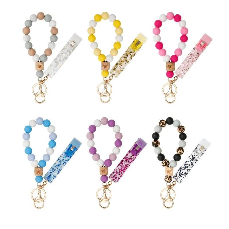 Silicone Keychain with Safe Card Picker Rainbow Color Silicone Beads Women Keyrings Barcelet Fashion Keychains For Keys Bag Car