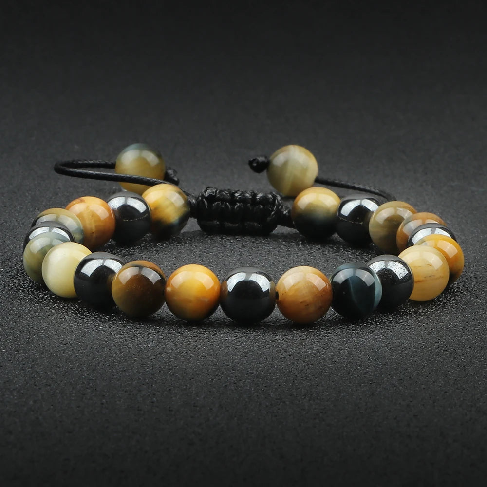 Beaded Men Bracelet Tiger Eye Stone No Magnetic Hematite Onyx Black Lava Beads Bracelets&Bangles Health Protection Soul Jewelry