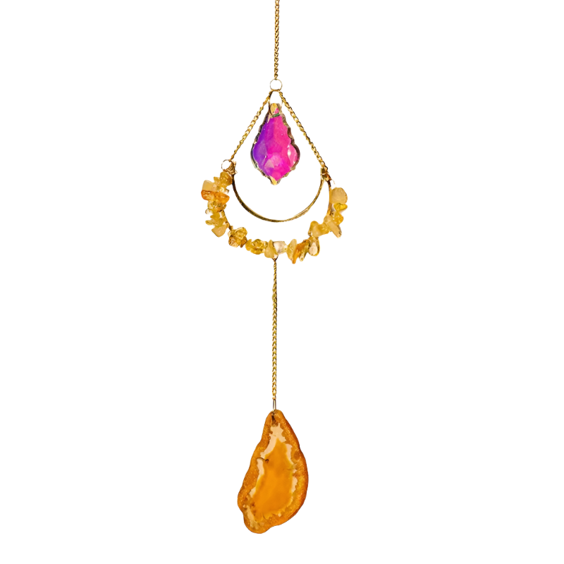 crystal spiritual heal decor Wind chimes hanger natur mixed quartz crystal crescent moons Sun catchers for gift