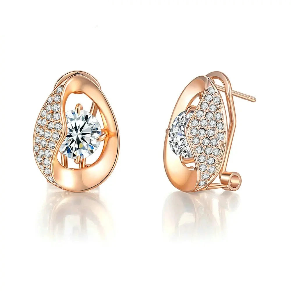 Hemasa Cubic Zirconia Tear Drop Rose Gold  Stud Earrings For Women