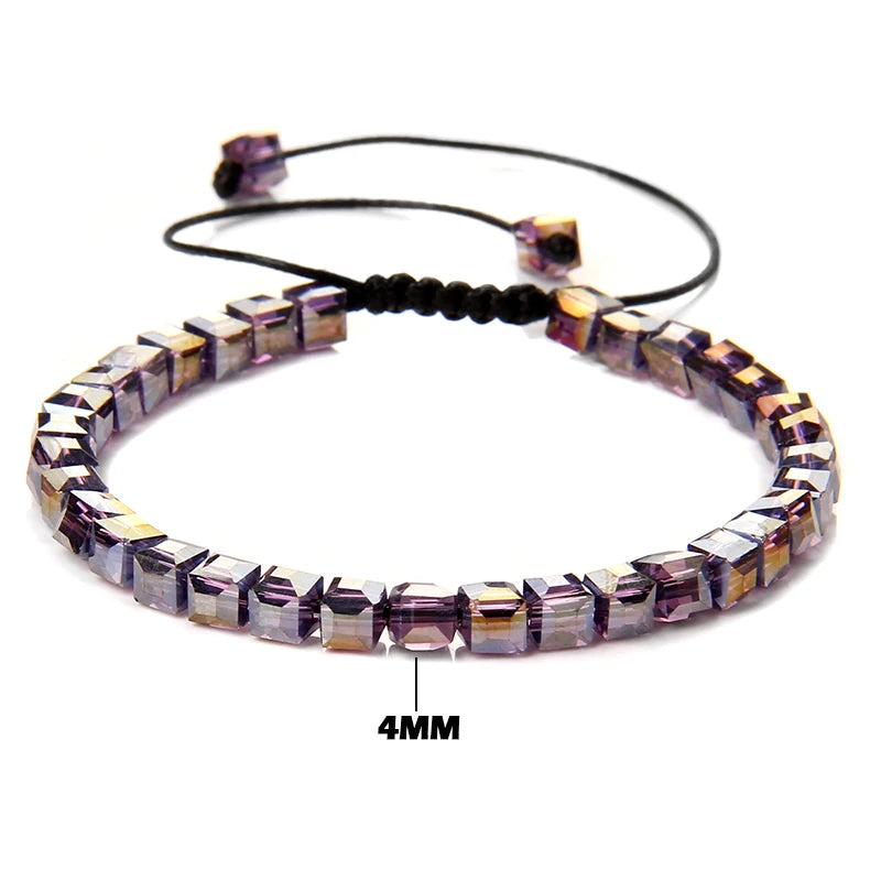 Tejesa 4MM Cube Crystal  Colourful Crystal Braided Bracelet Adjustable Handmade Thin Jewelry