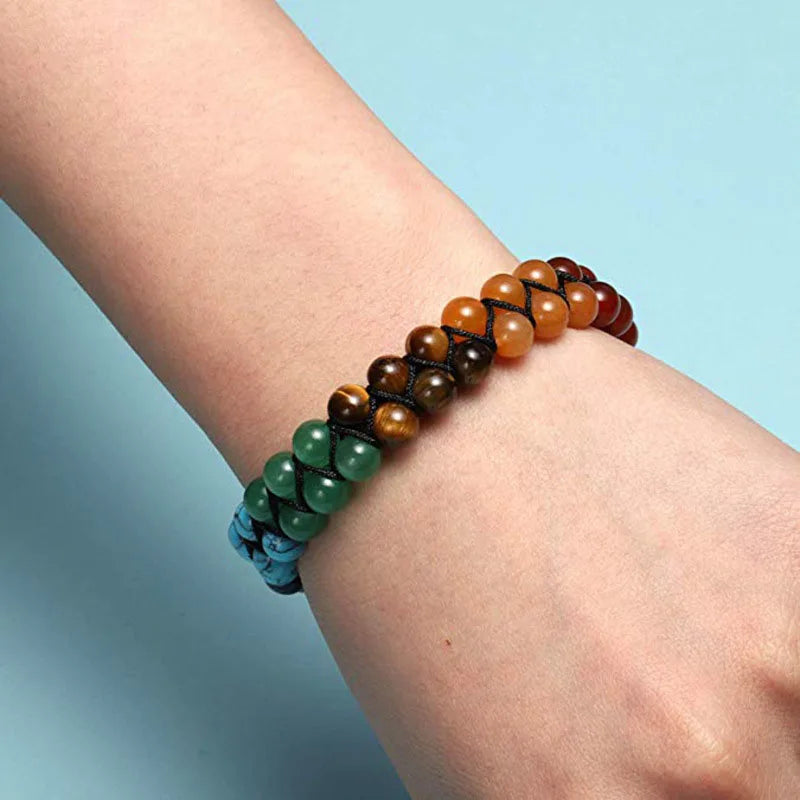 Double Layer 7 Chakra Bracelets for Women Men Vintage Indian Yoga Bracelet Chakra Pray Lava Stone Beads Bracelet Healing Jewelry