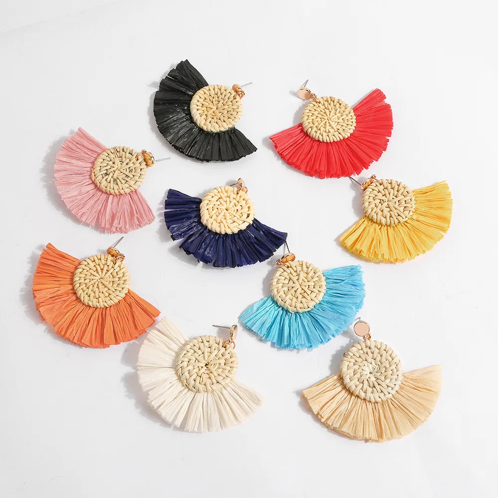 Tassel Earrings Bohemian Statement Drop Lafite Earring for Women Raffia Straw Handmade Earring Pendientes Mujer Moda 2023 Brinco