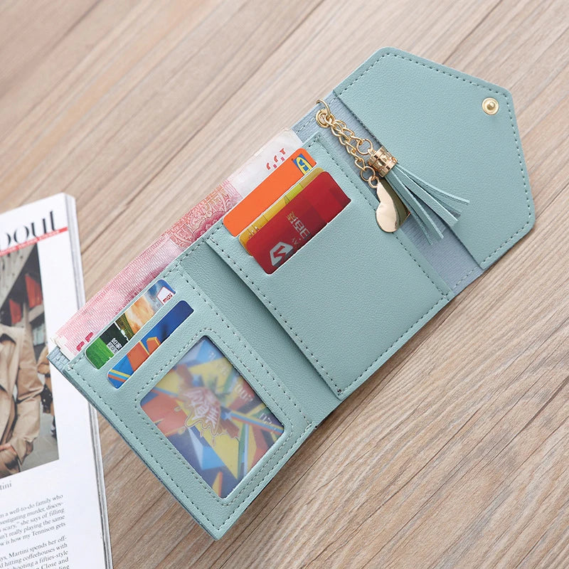 2024 New Korean Style Short Tassel Ladies Wallet Card Holder Student Pure Pendant Buckle Bag Multicolor Small Handbag Women's