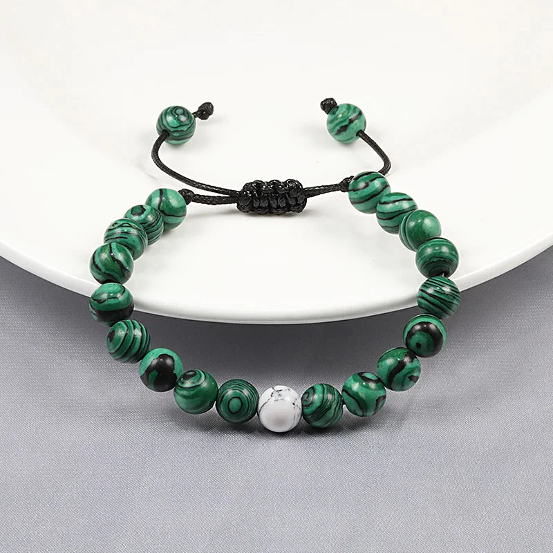 Classic Black White Beaded Bracelet Trendy Braided Rope Natural Lava Stone Adjustable Charm Yoga Bracelets Jewelry For Women Men