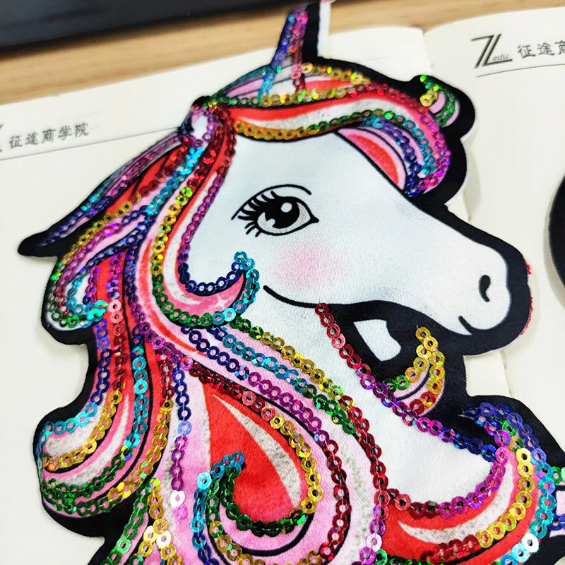 Unicorn Patch Sequins Patches On Clothes Sew on Patches For Clothing Stickers Cartoon Unicorn Patches Fusible Patch For Clothes