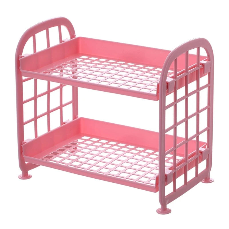 NICEFurniture 2 Tier Hollow Out Plastic Foldable Shelf Countertop Cosmetic Storage Spice Rack Vanity Tray Bathroom Kitchen