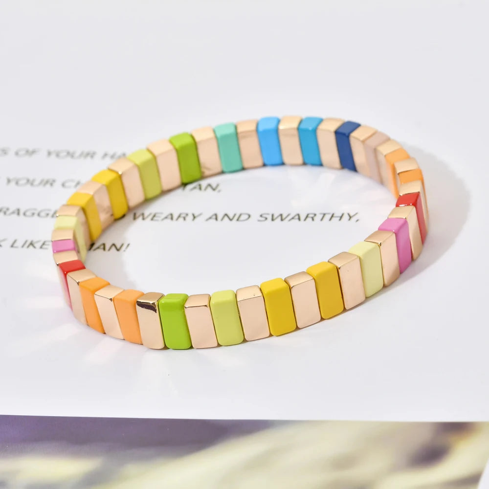 ZMZY Women Rainbow Bracelets Fashion Handmade Enamel Bracelet Tile Beaded Jewelry Pulsera Stackable Geometric Bangle Factory