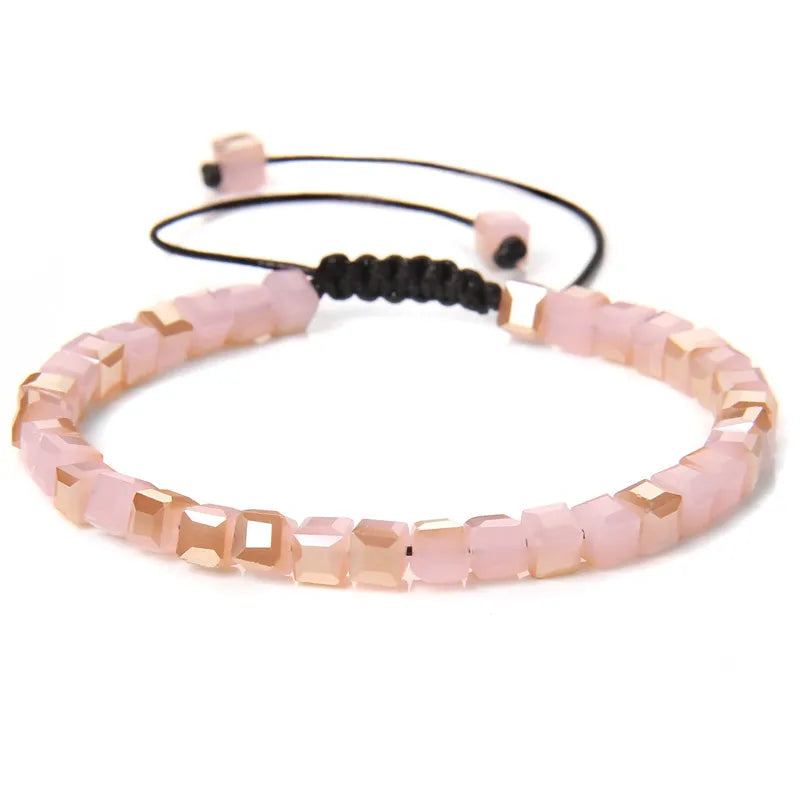 Tejesa 4MM Cube Crystal  Colourful Crystal Braided Bracelet Adjustable Handmade Thin Jewelry