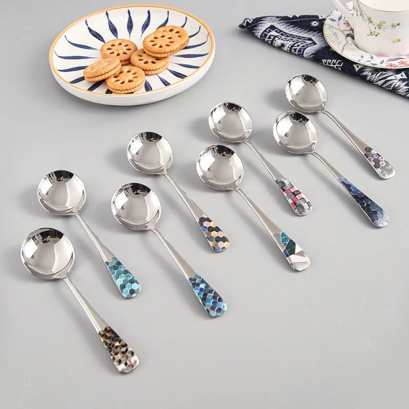 Hemasa Stainless Steel  Silver Coffee Ice Cream  Teaspoons  Dinner Tableware Round Head Dessert Spoons