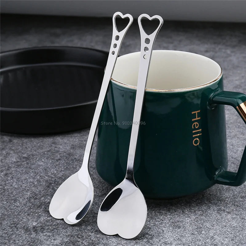 4Pcs Heart Shape Coffee Spoon Dessert Sugar Stirring Spoons Teaspoon Dinnerware Stainless Steel Kitchen Accessories