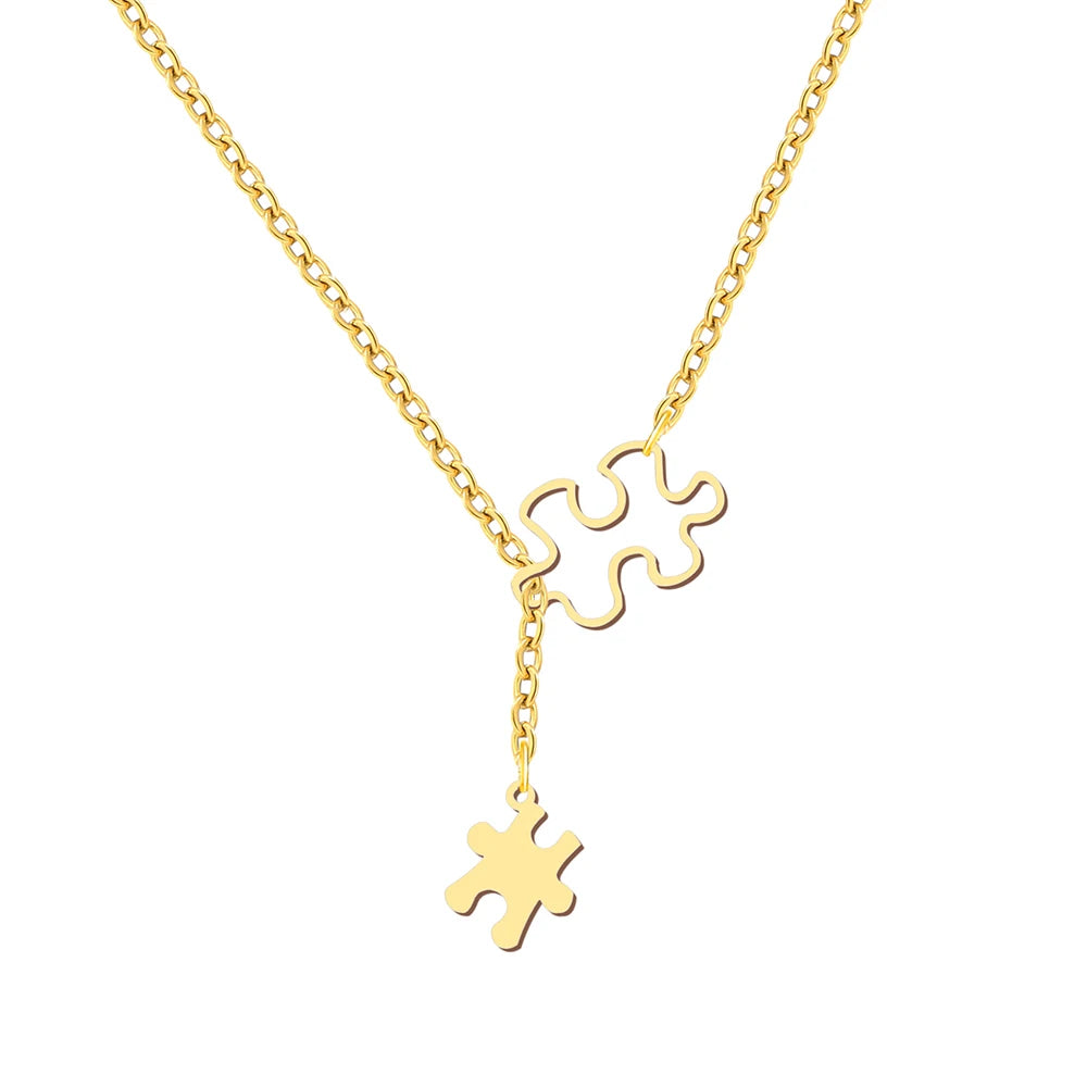 Stainless Steel Necklaces Simple Puzzle Double Accessories Pendant Chain Choker Charm Fashion Necklace For Women Jewelry Gifts