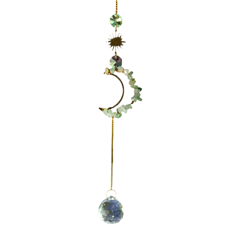 fashion jewelry crystal spiritual heal decor wind bells hanging natural mix quartz crystal crescent moon Sun catchers for gift