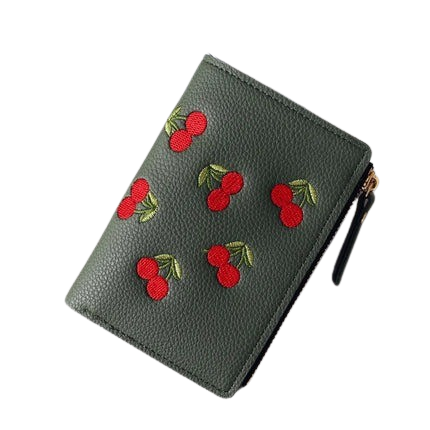 Hemasa New Cherry Fruit  Embroidery Women Purse Wallets Fashion Simple Students Wallet Small PU Leather Wallet Mini Card Holder Bags