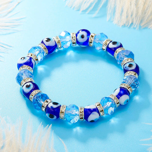 Adjustable Elastic String Evil Eye Bracelet Crystal Rhinestone Resin Beads Lucky Bracelet For Women Men Lady Couple Girl Gift