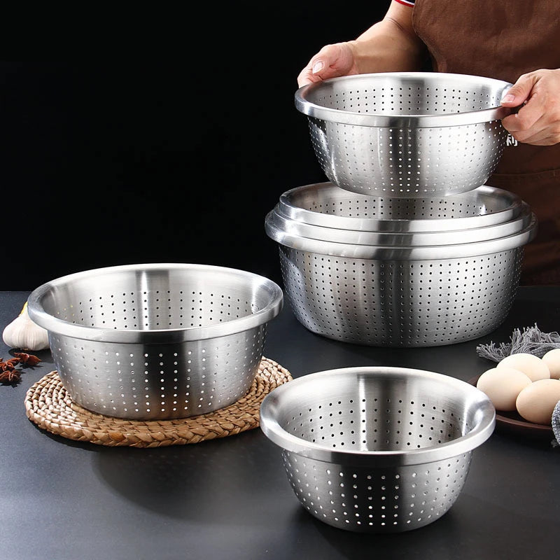Hemasa Stainless Steel Drain Basket /Colander Round Rice Cleaning Sieve /Fruit Vegetable Washing Basin Strainer Filter